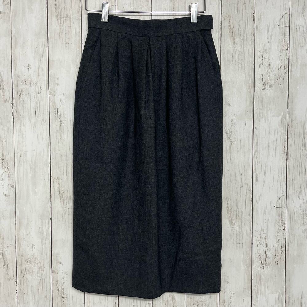Vintage 90s Ports International Gray Lined Pure Wool Straight Pencil Skirt 4